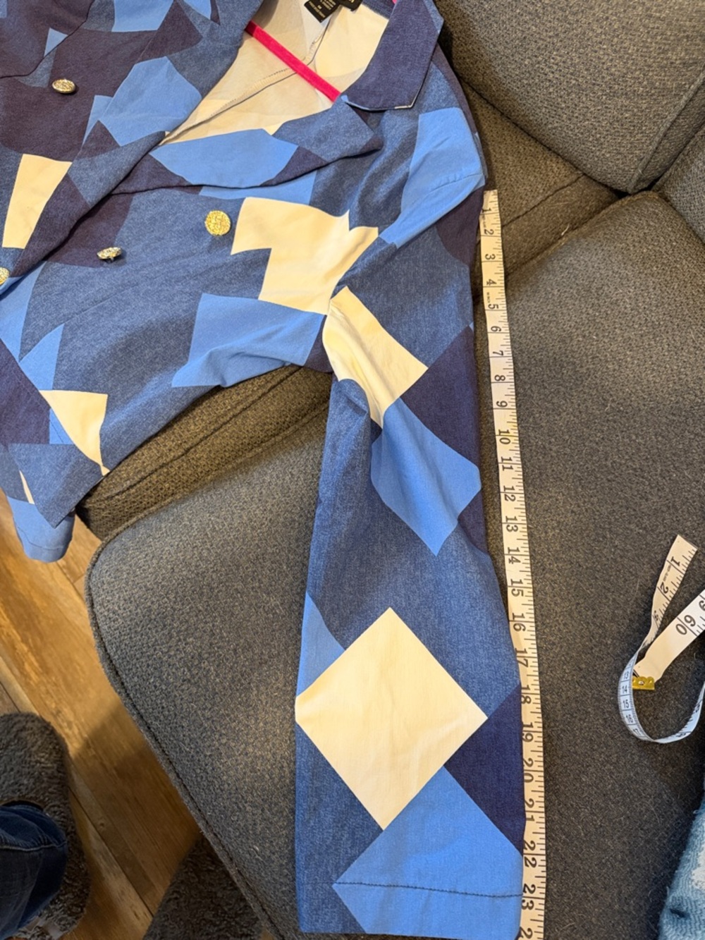 like an angel Blue Geometric Double-Breasted Blazer with White Accents size 1X - Picture 9 of 10